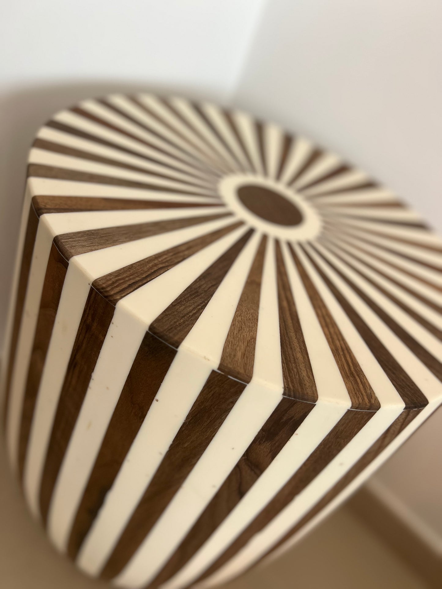 Resin & Walnut Wood Side Table - White