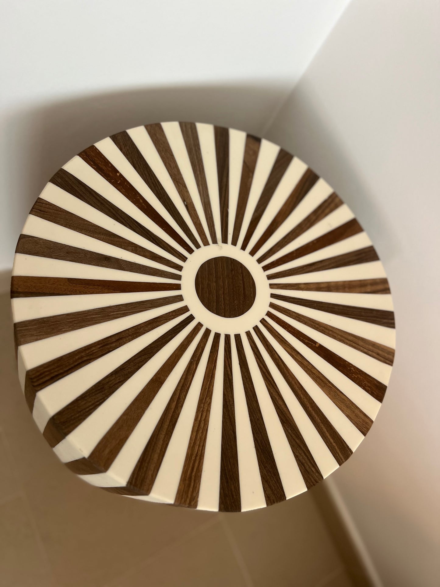 Resin & Walnut Wood Side Table - White