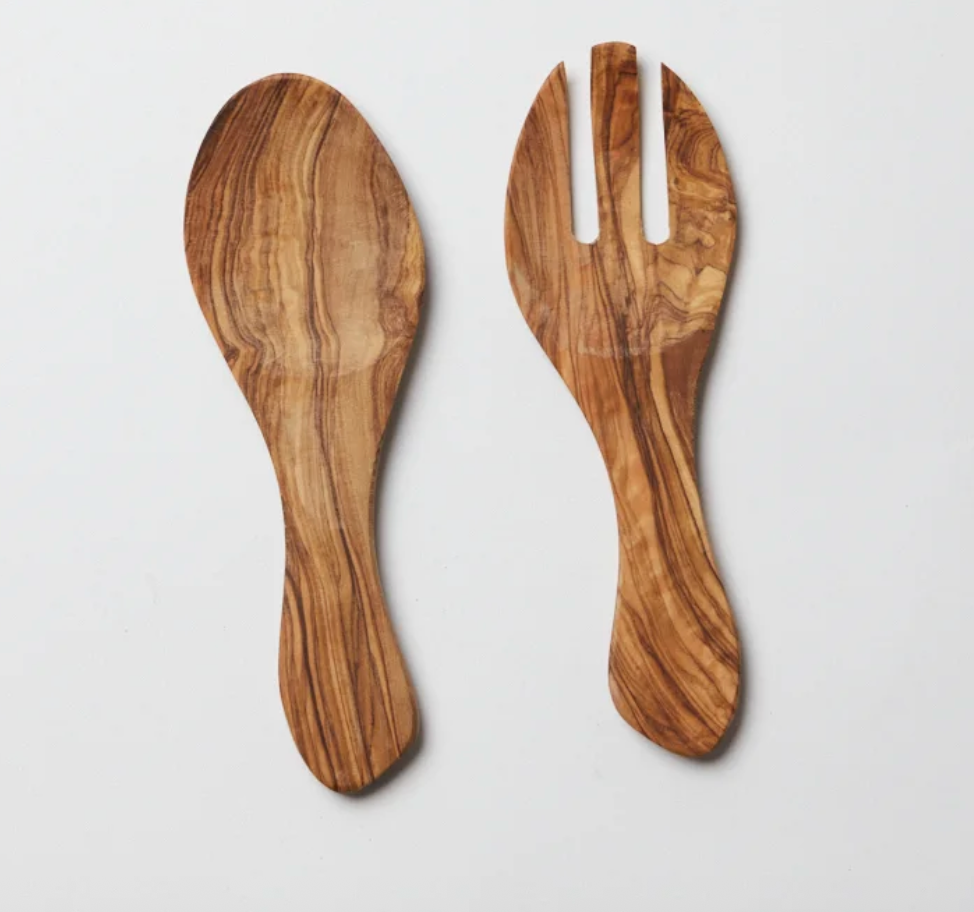 Olive wood salad server