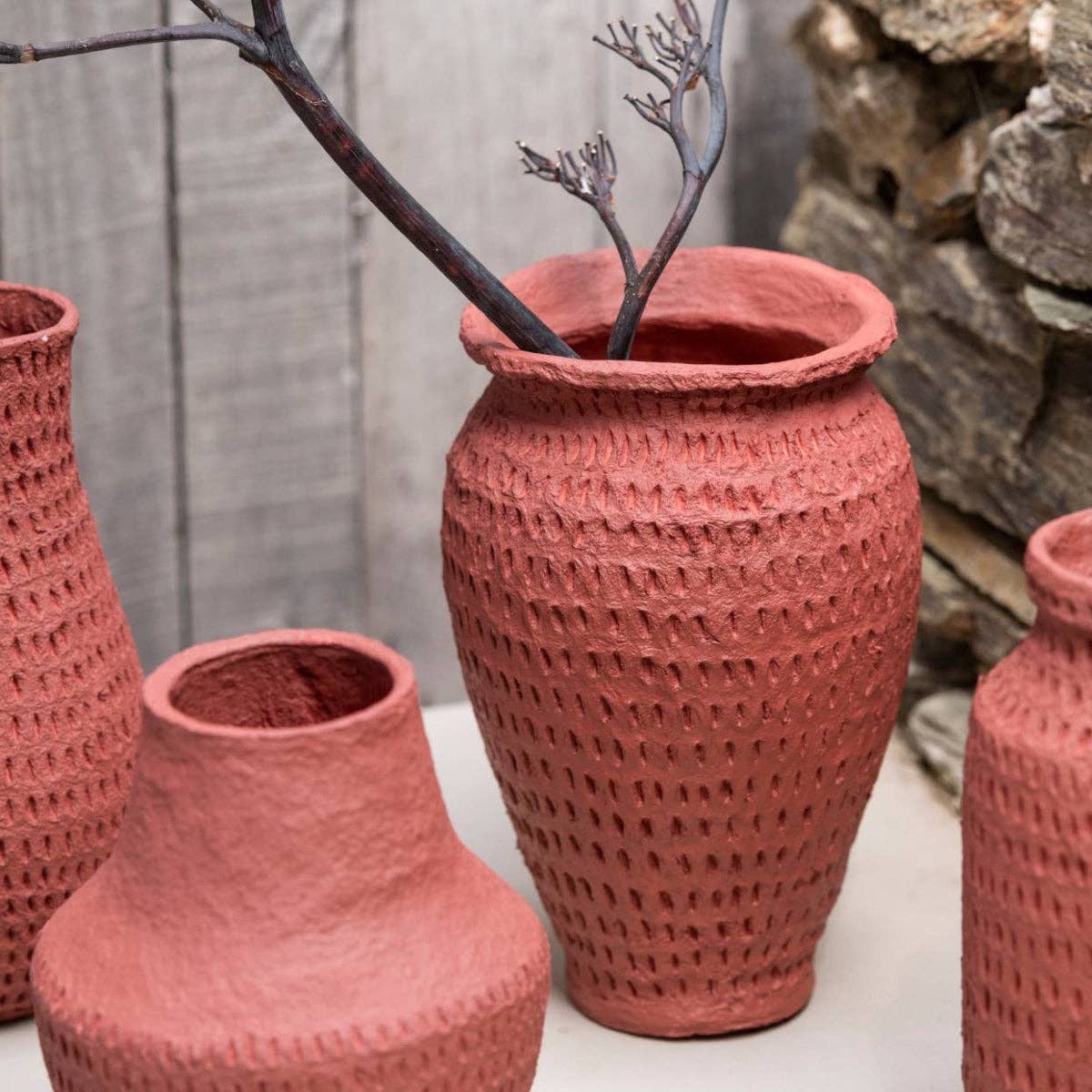 Red cotton mache jar vase