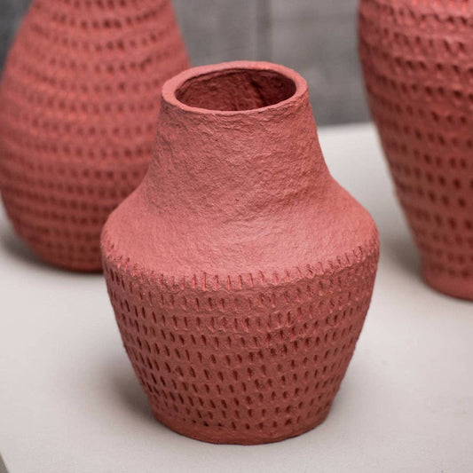Red papier-mâché cotton vase