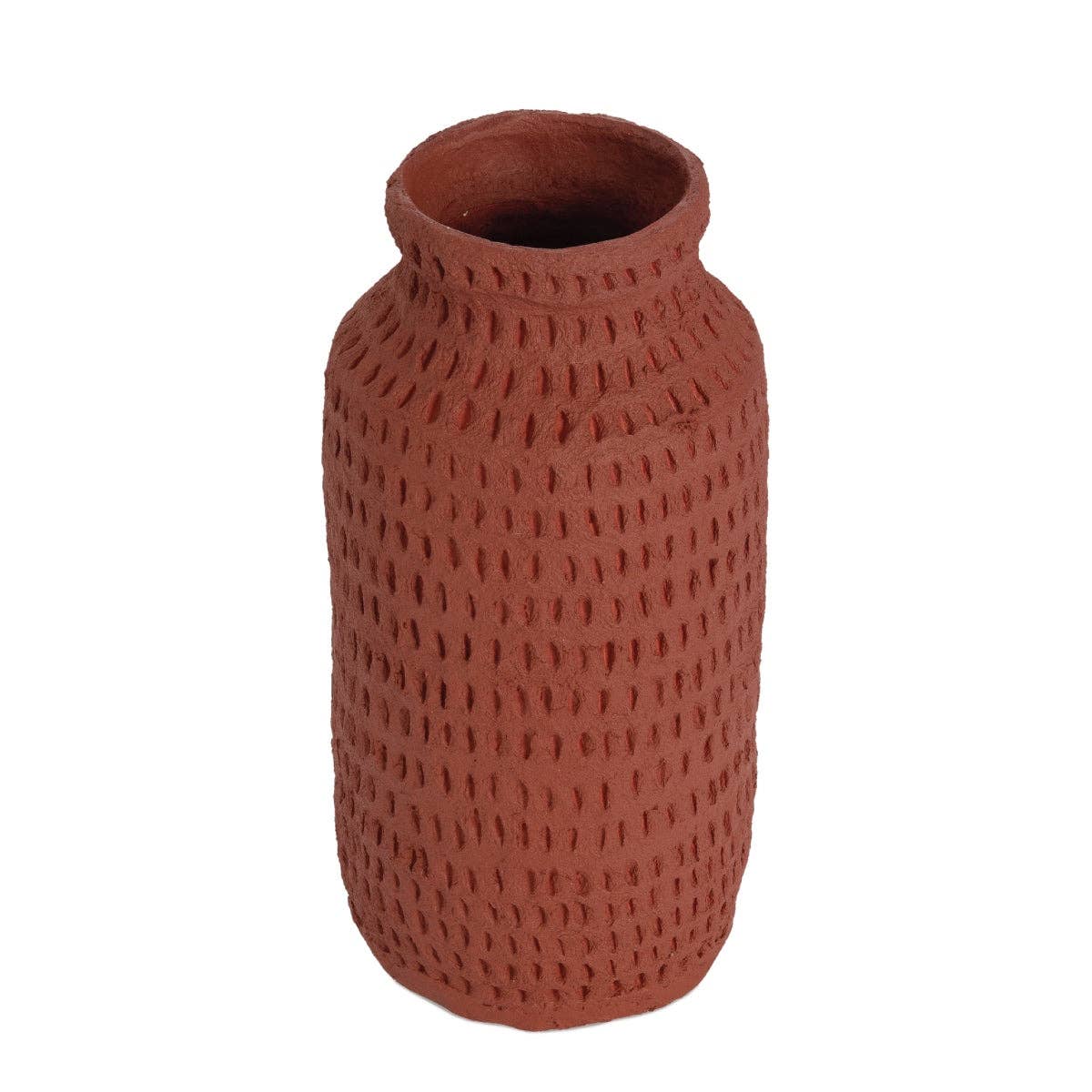 Red cotton mache bottle vase