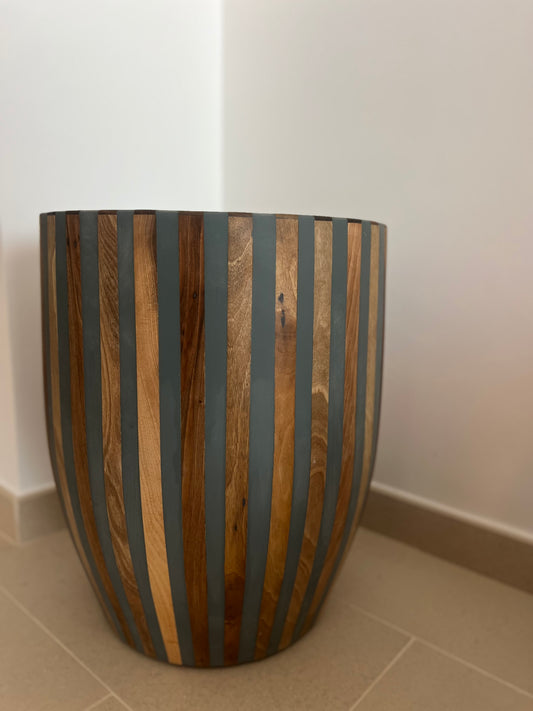Resin & Walnut Wood Side Table - Grey