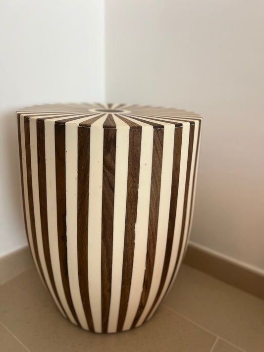 Resin & Walnut Wood Side Table - White