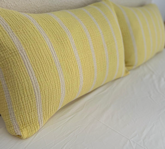 Muslin Stripe Pillowcase - Sicilian Lemon