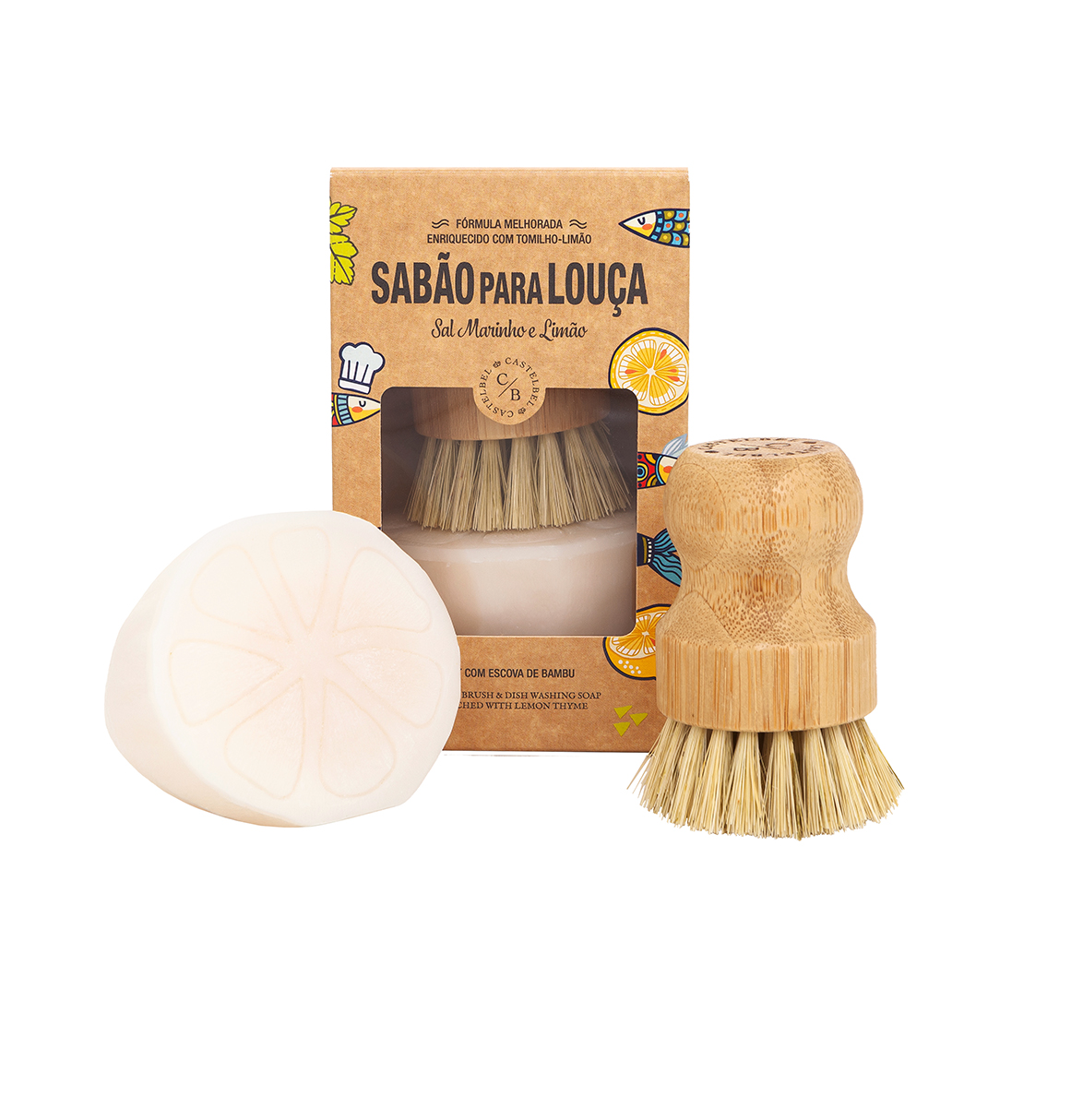 Sardine Bamboo Brush & Dish Washing Soap Set