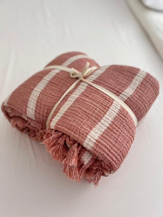 Muslin Throw Stripe - Terra