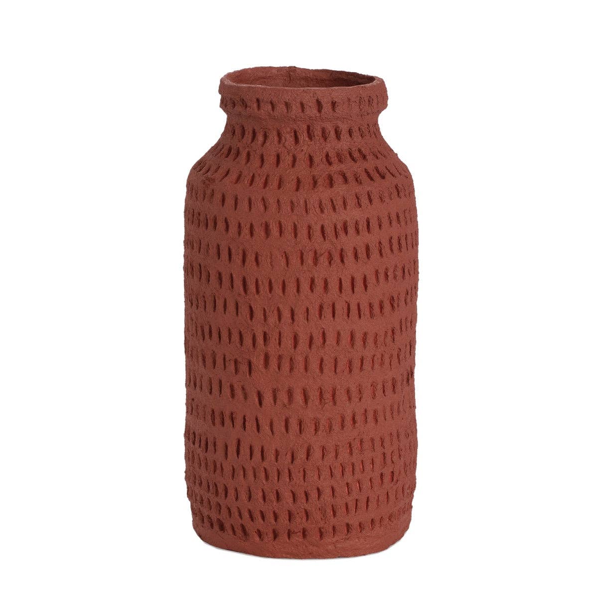 Red cotton mache bottle vase
